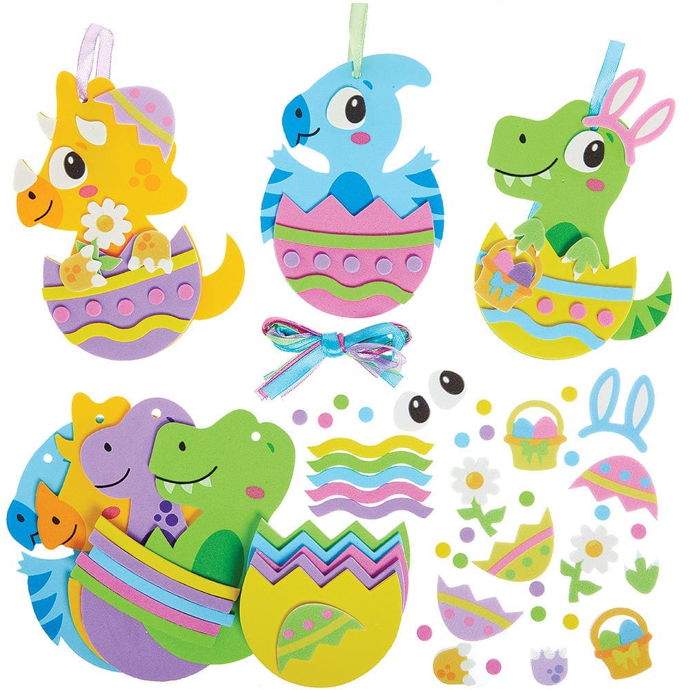 Dinosaur Easter Egg Hanging Decoration Kits (Pack of 8) Easter Crafts For Kids, 8 Assorted Designs