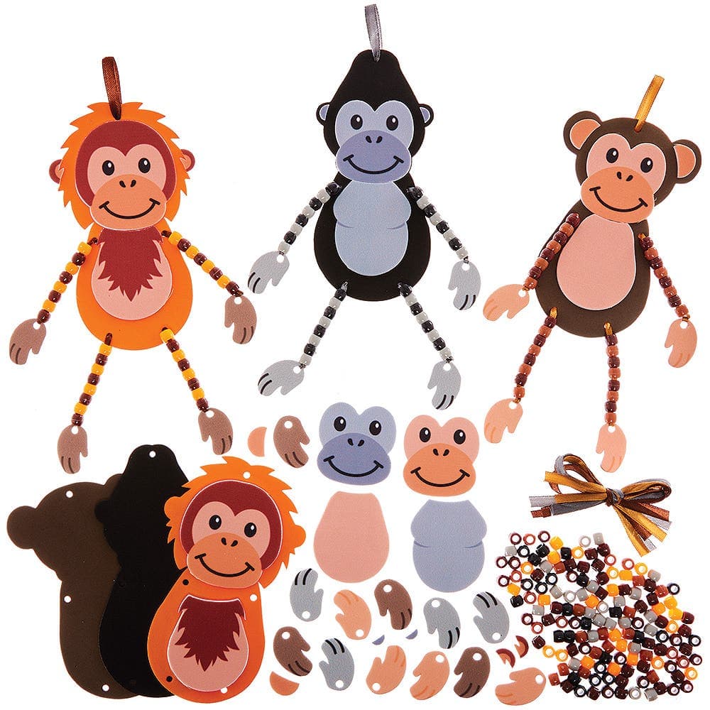 Chimp, Gorilla & Orangutan Dangly Arm & Leg Kits (Pack of 6) Decoration Craft Kits