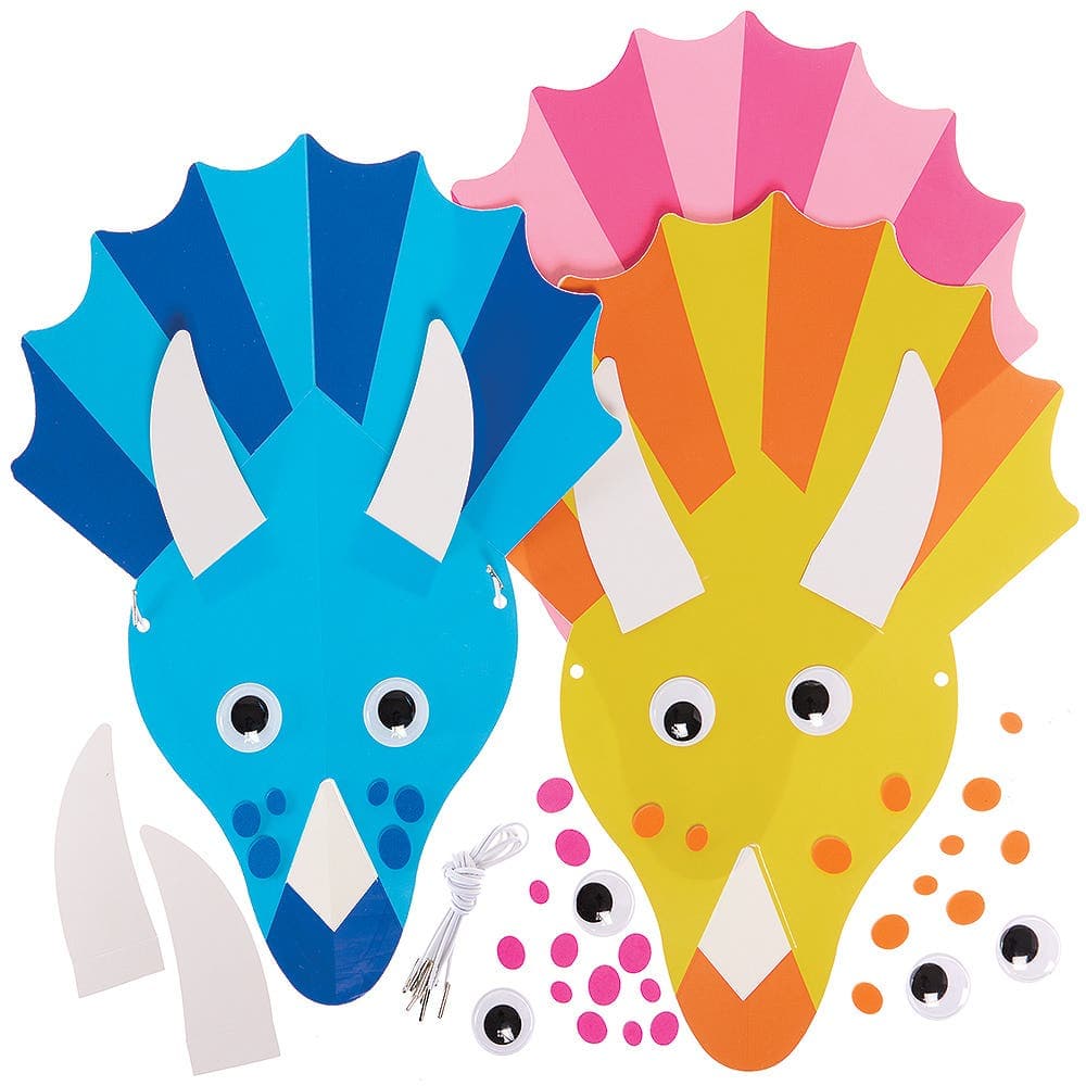 Dinosaur Hat Kits (Pack of 6) Creative Play Toys 6 assorted colours - Blue, Green, Orange, Purple, Yellow & Pink