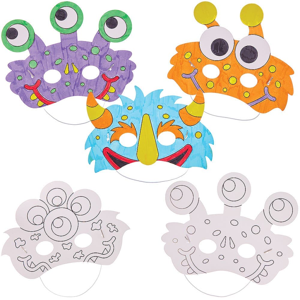 Monster Colour-in Masks (Pack of 10) Halloween Crafts, Strong White Card, 10 Assorted Designs