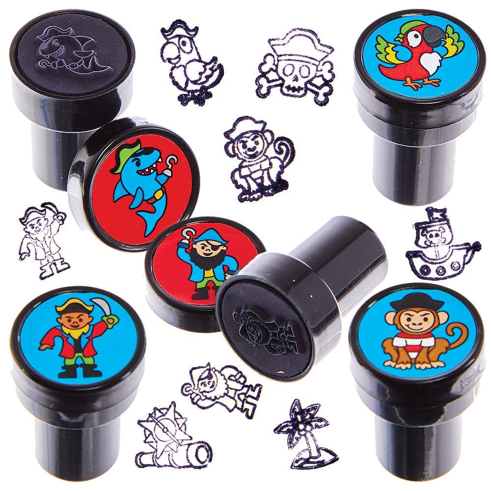 Pirate Self-Inking Stampers (Pack of 10) Art Supplies, 10 Assorted Pirate Designs, Ideal For Decorating Cards & Crafts
