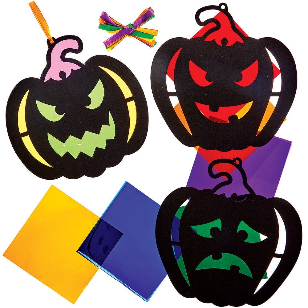 Pumpkin Stained Glass Decoration Kits (Pack of 8) Halloween Crafts, Range Of Colours & Designs
