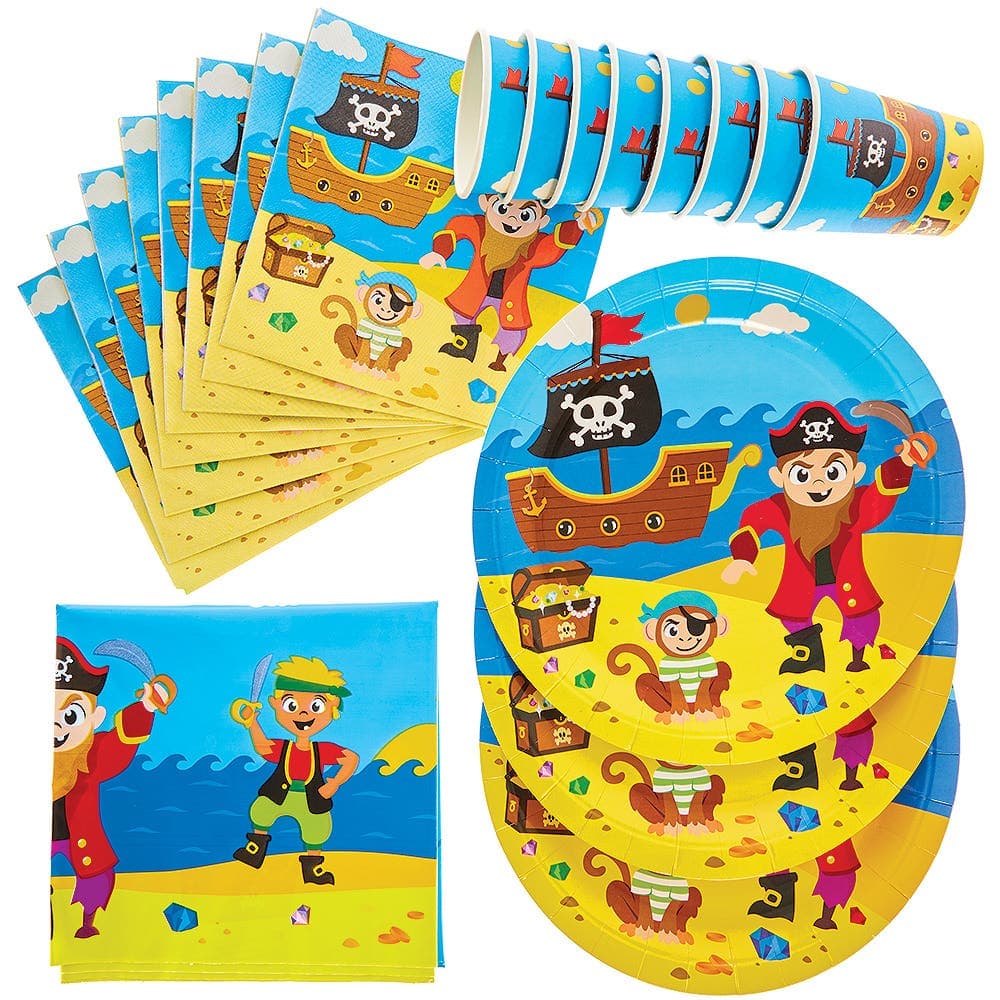 Pirate Tableware Party Pack (Per set) Table Cover, Cups, Plates & Napkins Included, Party Supplies