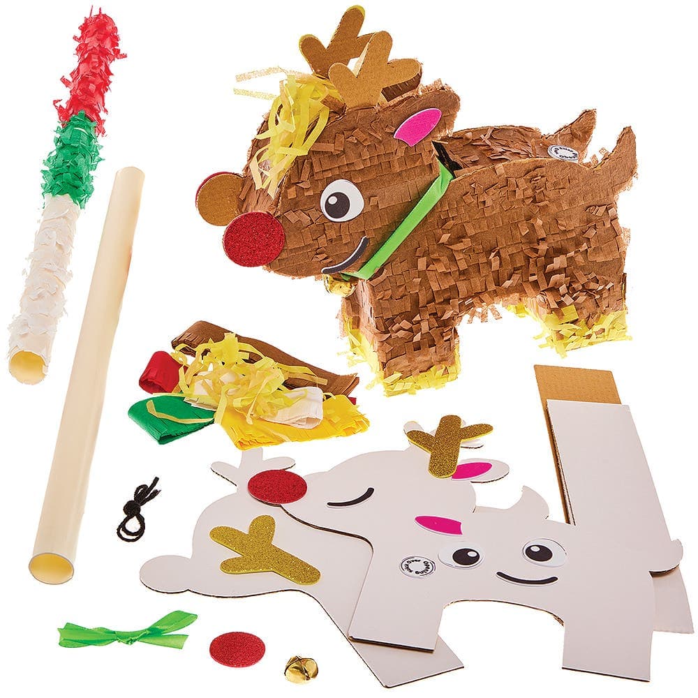 Reindeer Pinata Kit (Each) 6 assorted colour strips - Red, Green, White, Brown, Yellow & Gold