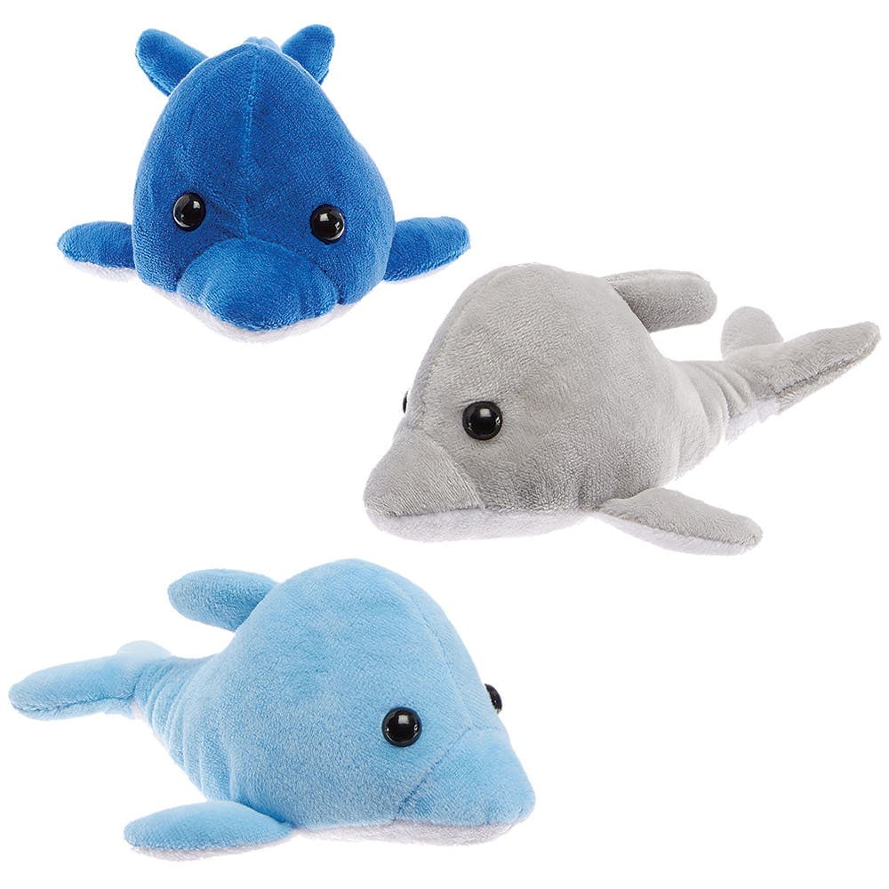 Dolphin Soft Toys (Pack of 3) Soft & Sensory Toys 3 assorted colours - Blue, Light Blue & Grey