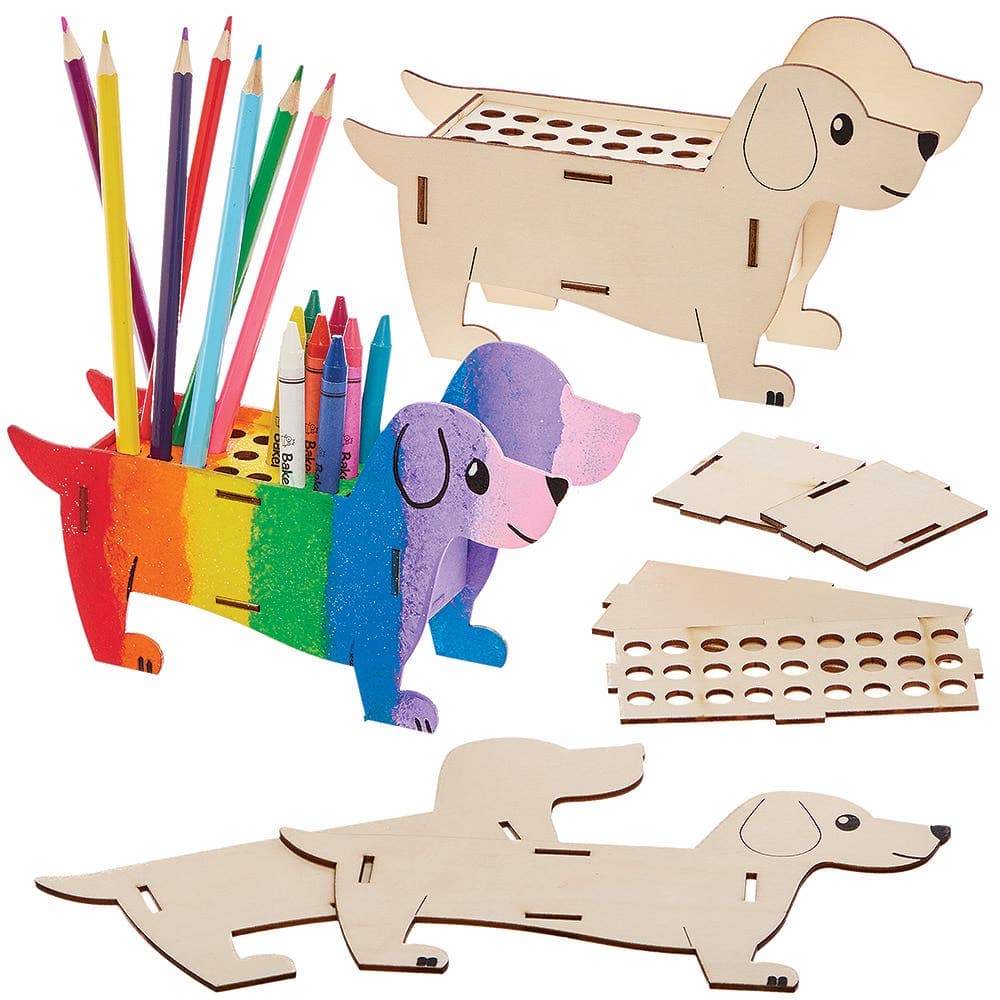 Sausage Dog Wooden Pencil & Crayon Holder Kits (Pack of 3) Drawing