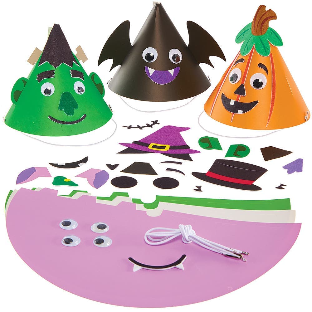 Halloween Spooky Hat Kits (Pack of 6) Design Your Own Hats, Assorted Designs, Easy Crafts
