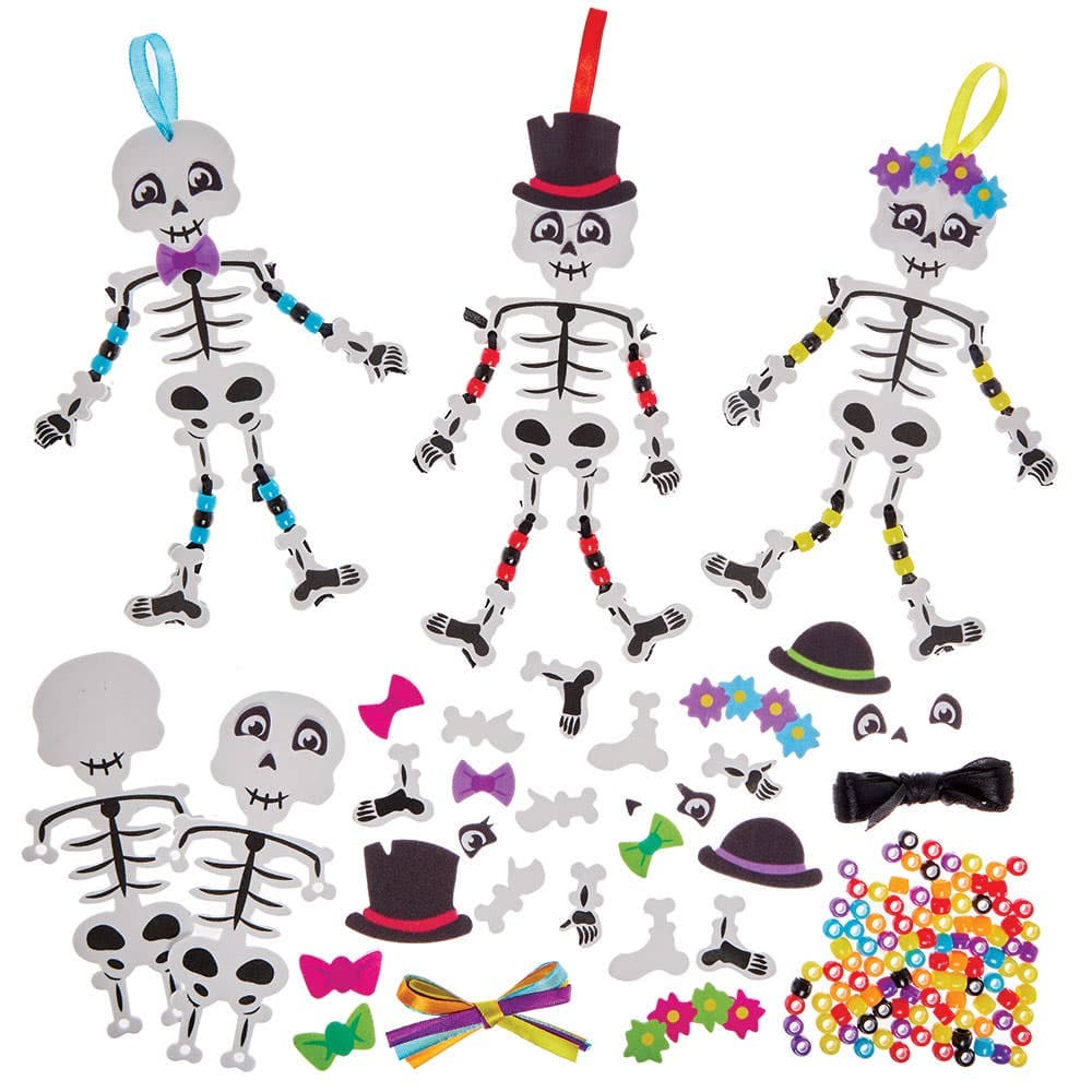 Skeleton Dangly Arms & Legs Decoration Kits (Pack of 5) Halloween Crafts, 6 Assorted Bead Colours