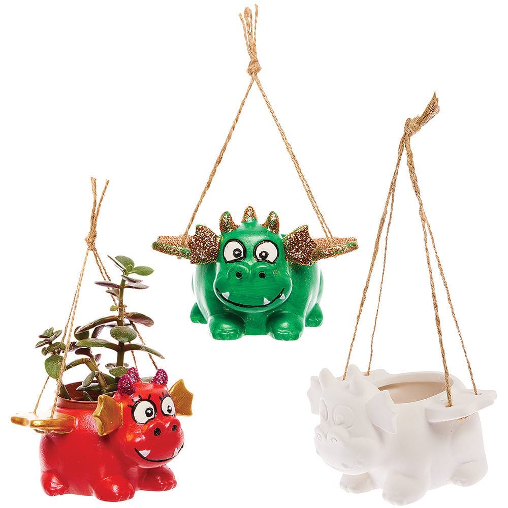 Dragon Ceramic Hanging Flowerpots (Box of 2) Chinese New Year Crafts, Hanging String Included, 12.5cm x 10cm x 7.5cm