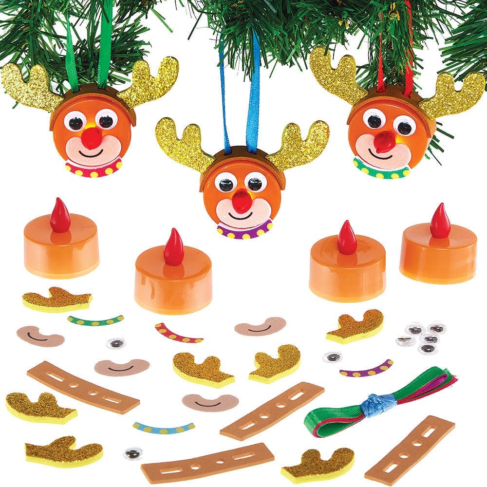 Reindeer LED Tealight Decoration Kits (Pack of 4) DIY Christmas Ornaments, LED Lights Included