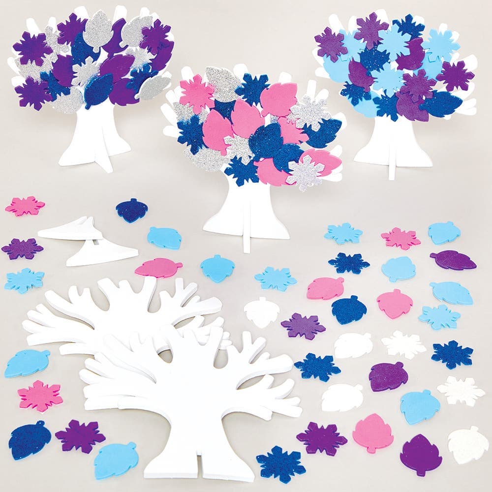 Winter Tree Kits (Pack of 5) 6 assorted leaf colours - Pink, Purple, Light Blue, Dark Blue, Silver & White