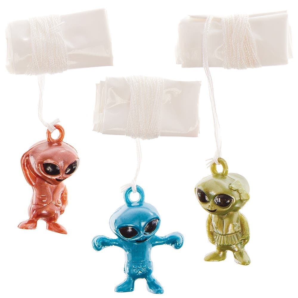 Alien Parachutists (Pack of 8) Pocket Money Toys 4 assorted colours - Green, Silver, Bronze & Blue