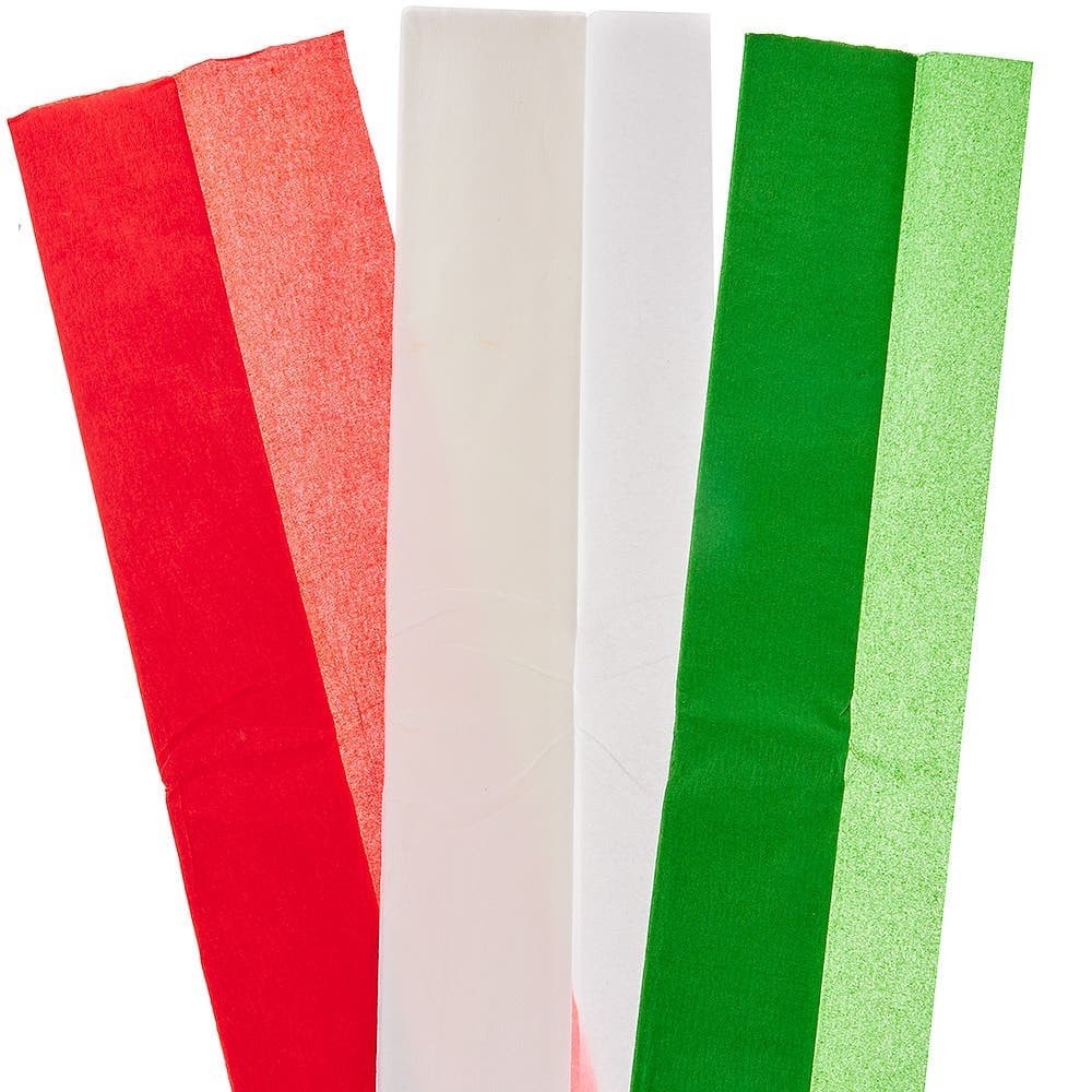 Christmas Crepe Paper (Pack of 9) 3 assorted colours - Green, Red & White