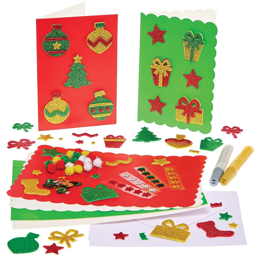 Christmas Card Making Kit (Each kit) 3 assorted card colours - Red, Green & White