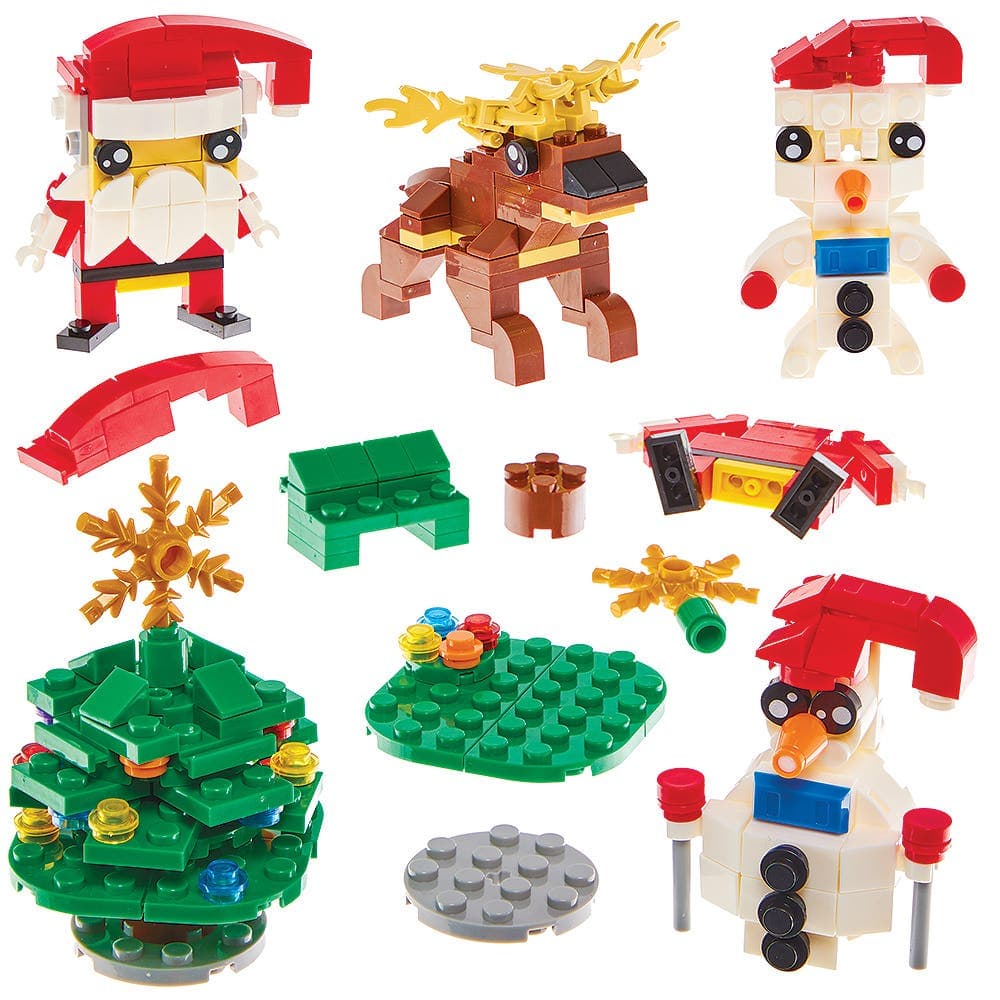 Christmas Building Brick Kits (Pack of 4) Christmas Toys, 4 Designs - Santa, Snowman, Reindeer & Christmas Tree, Stocking Fillers