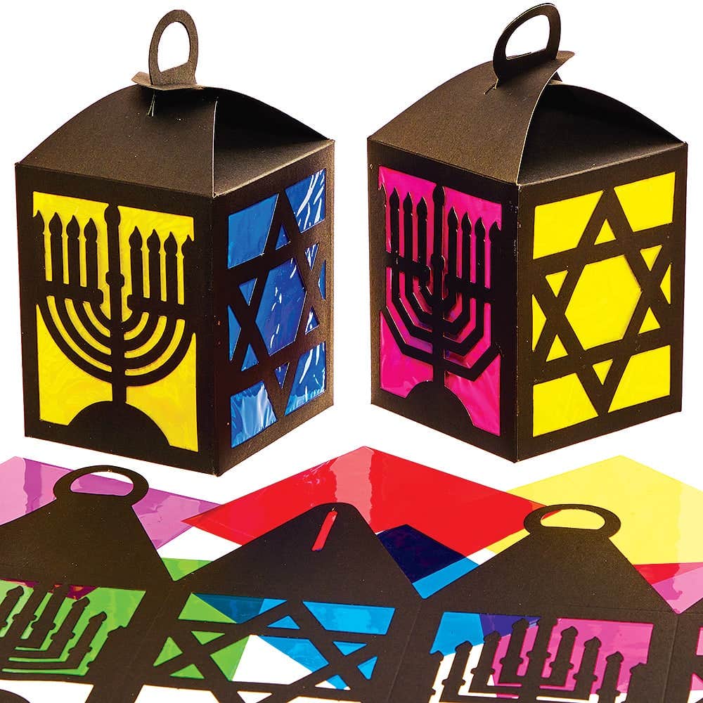 Hanukkah Stained Glass Lantern Kits (Pack of 4) 6 cellophane colours - Green, Yellow, Blue, Red, Pink & Purple