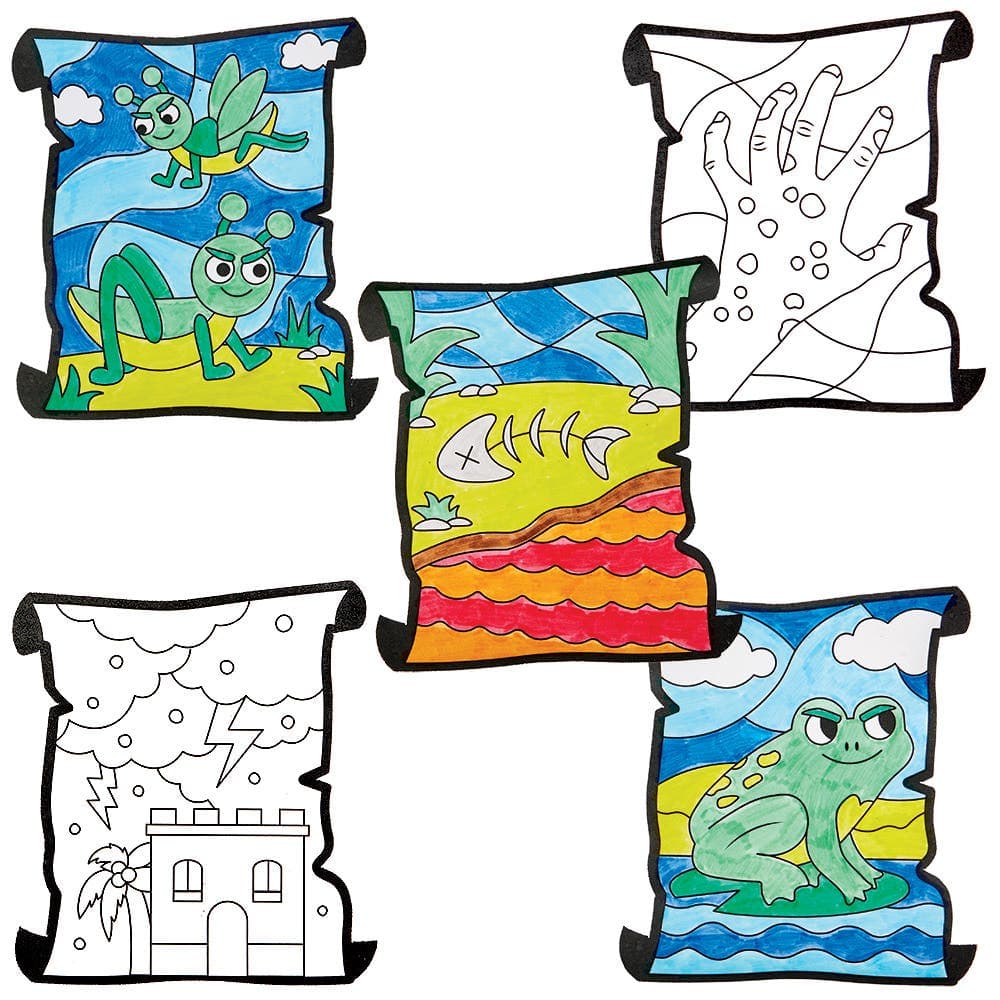 The Ten Plagues Of Egypt’ Colour-in Window Decorations (Pack of 20) Vellum Paper, 10 Designs, Size 15cm x 13cm