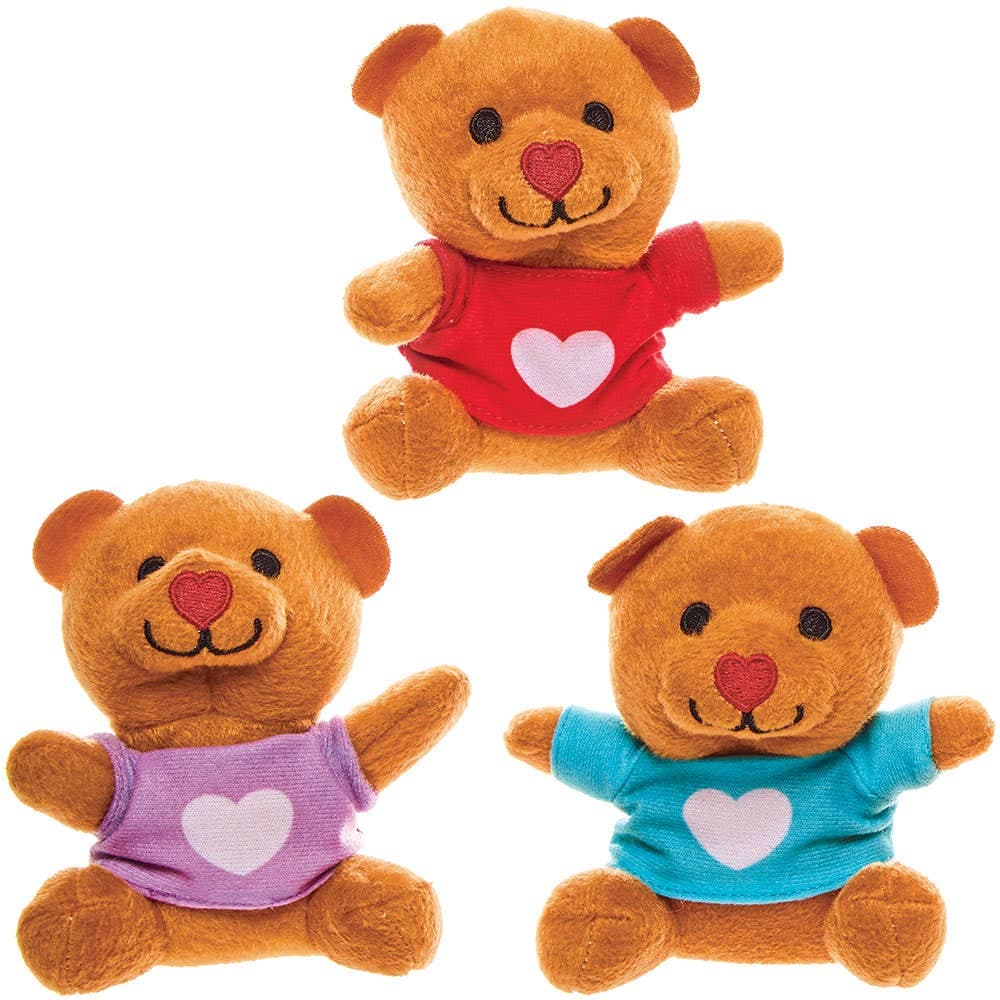 Love Heart Teddy Bear Soft Toys (Pack of 4) 4 assorted t-shirt colours - Blue, Red, Green & Purple