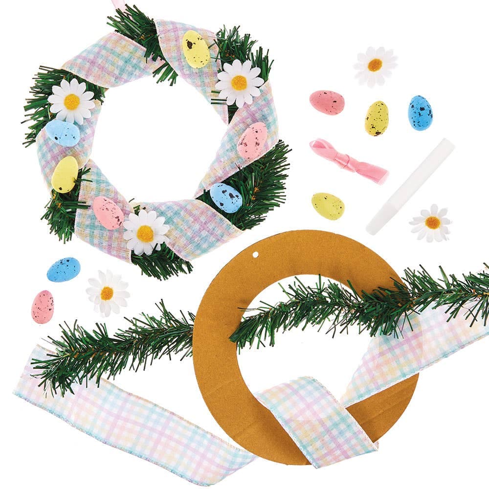 Easter Wreath Kit (Each) All-In-One Kit, Wreath Frame, Green Tinsel, Daises & Easter Eggs Included,