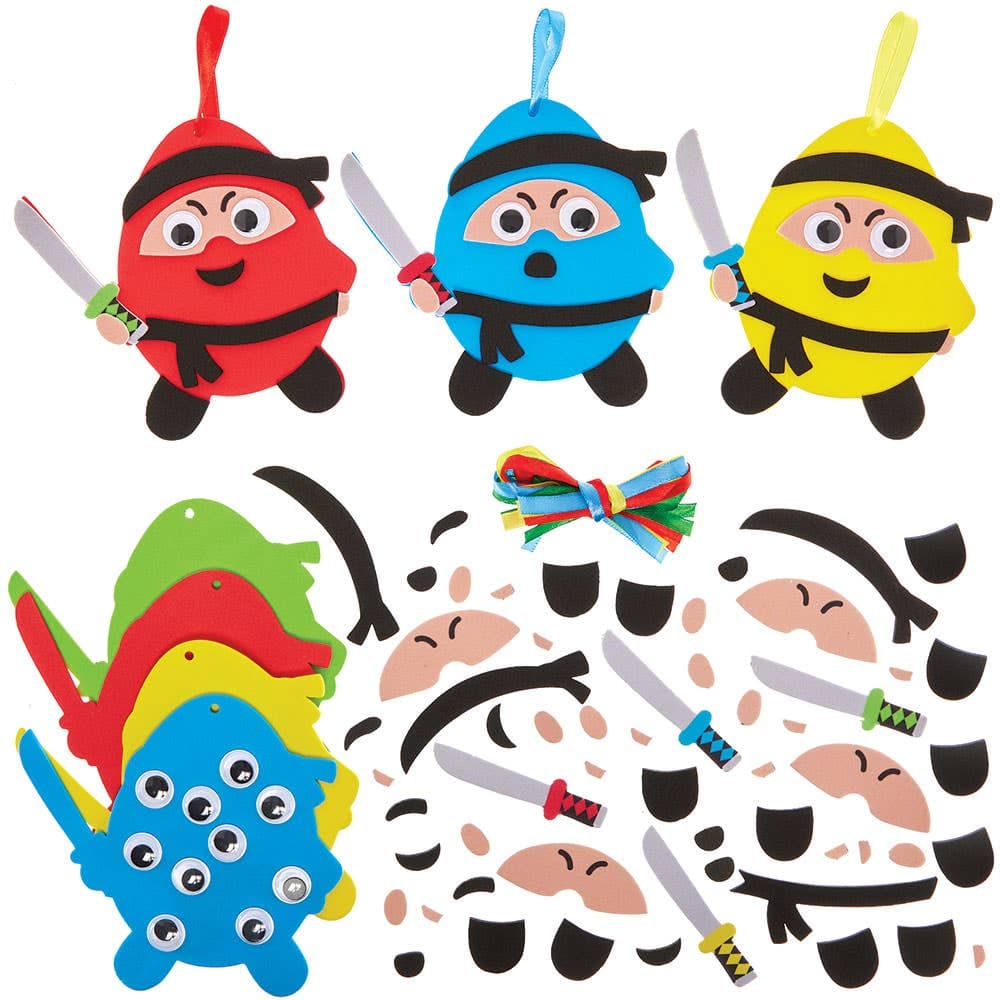 Ninja Egg Mix & Match Decoration Kits (Pack of 8) 4 assorted template colours - Blue, Red, Green & Yellow