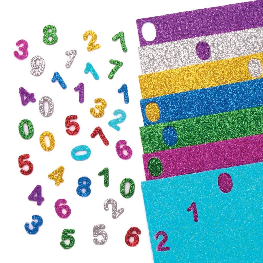 Glitter Foam Self-Adhesive Numbers (Pack of 800) 8 Assorted Colours, Sticker Size 15mm, Numbers 0-9, Stickers