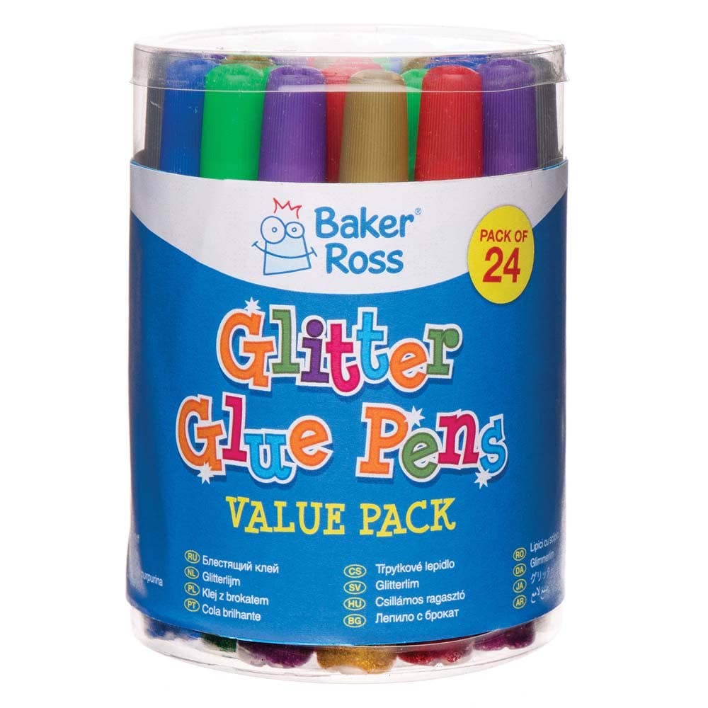 Glitter Glue Pens (Tub of 24) Glues & Adhesives, 10ml Per Tube, Fine Nozzles Attached, 8 Assorted Colours