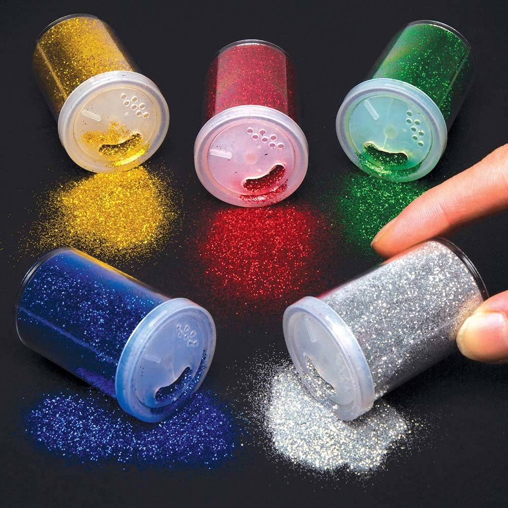 Glitter Shakers (Pack of 5) Craft Embellishments Green, red, blue, gold & silver
