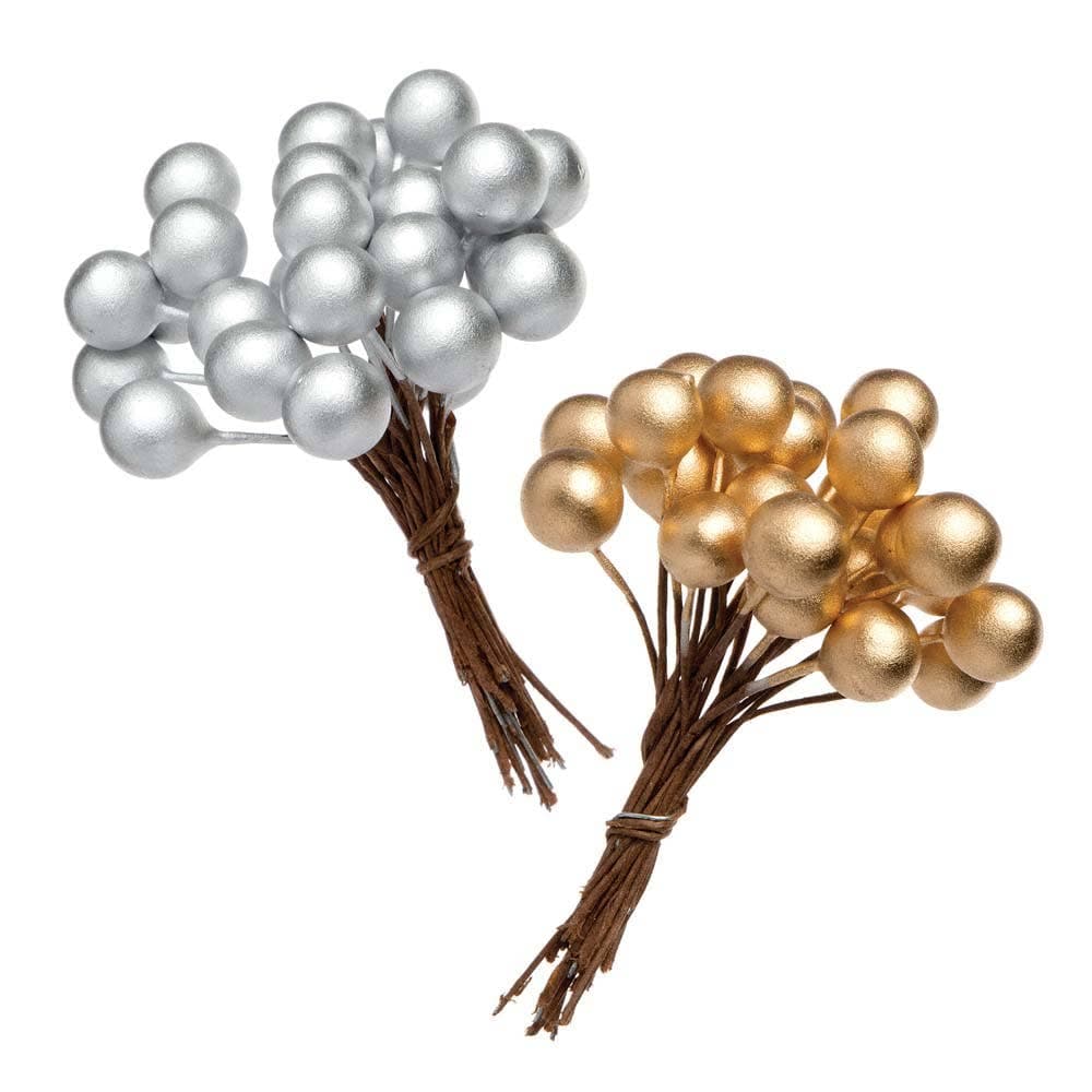 Gold & Silver Artificial Berries (Pack of 100) Craft Embellishments Gold & Silver