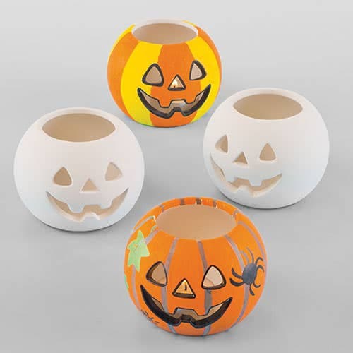 Ceramic Pumpkin Tealight Holders (Pack of 3) Halloween Crafts For Kids, Ceramic Painting, Decorate Your Own, Boo Baskets