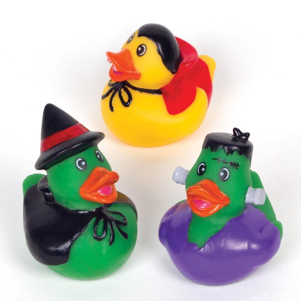 Halloween Rubber Ducks (Pack of 4) Halloween Toys, Bathtime Friendly, Frankenstein, Dracula, Ghost & Witch, Boo Basket Ideas