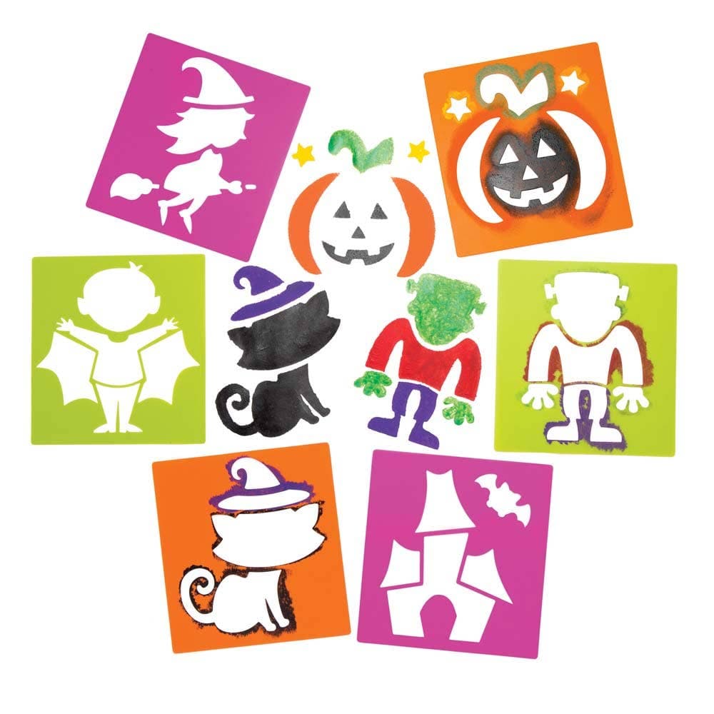 Halloween Stencils (Pack of 6) Halloween Craft Supplies, 6 Assorted Designs, Washable Plastic