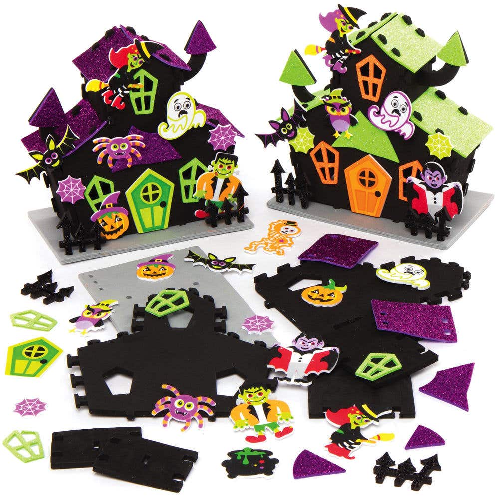 Haunted House Kits (Pack of 2) Halloween Crafts, DIY 3D Decorations, Foam Stickers Included