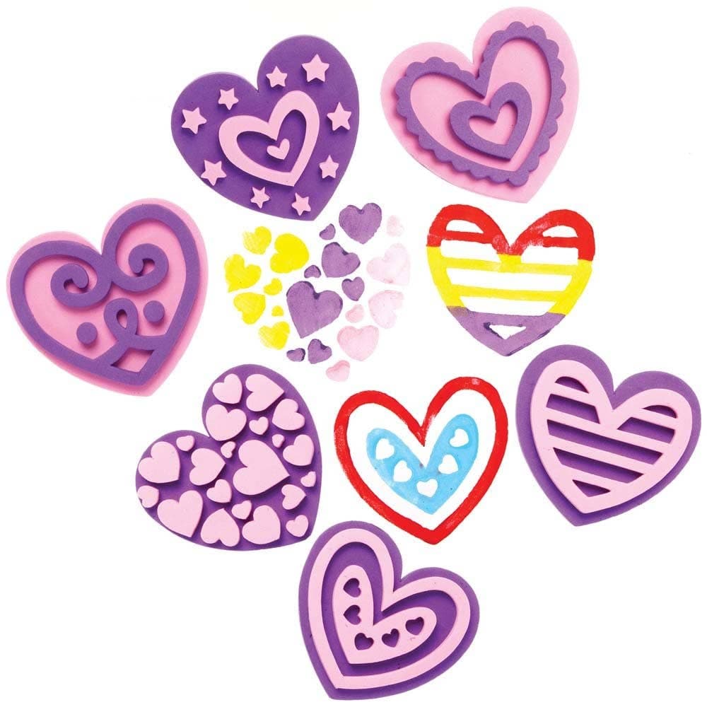 Heart Foam Stampers (Pack of 10) Art Supplies, Art Materials 2 foam colours - Purple & Pink