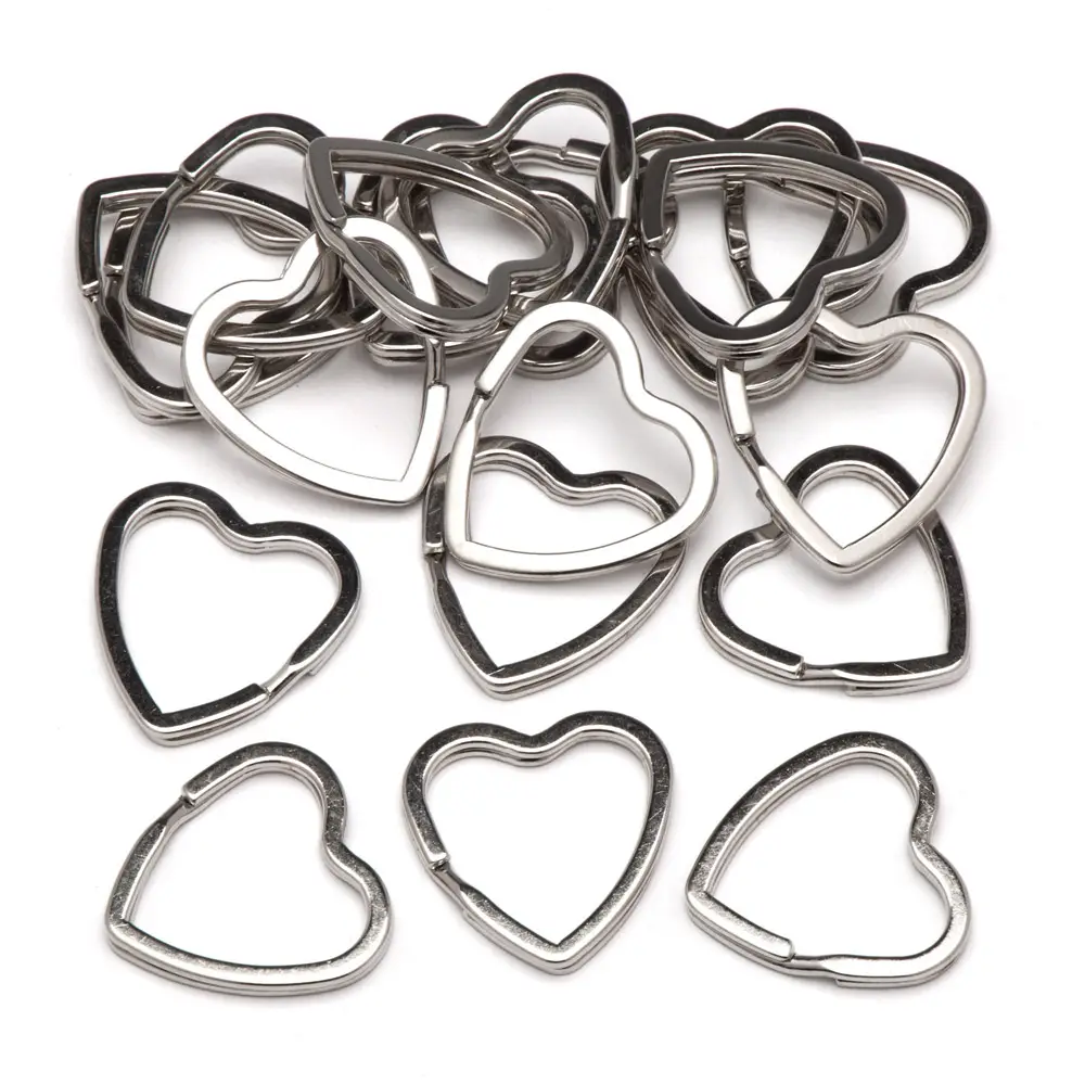 Heart Shaped Split Metal Rings (Pack of 20) 30mm Diameter, Bag Dangler & Keyring Making