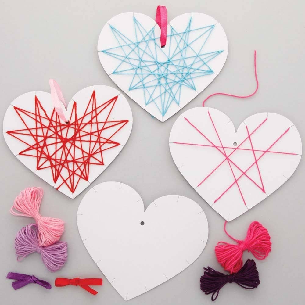 Heart Weaving String Art Decoration Kits (Pack of 8) 6 Assorted Colours, Easy To Assemble, 11.5cm x 13.5cm