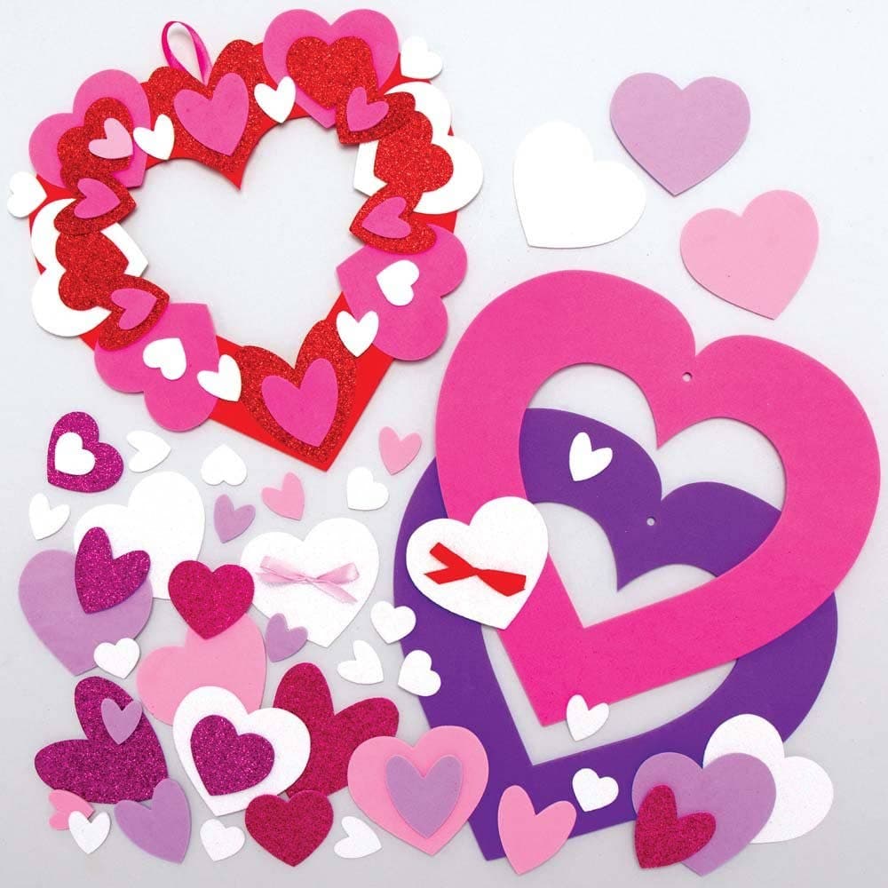 Heart Wreath Kits (Pack of 3) Decoration Craft Kits 3 assorted wreath colours - Red, Pink & Purple