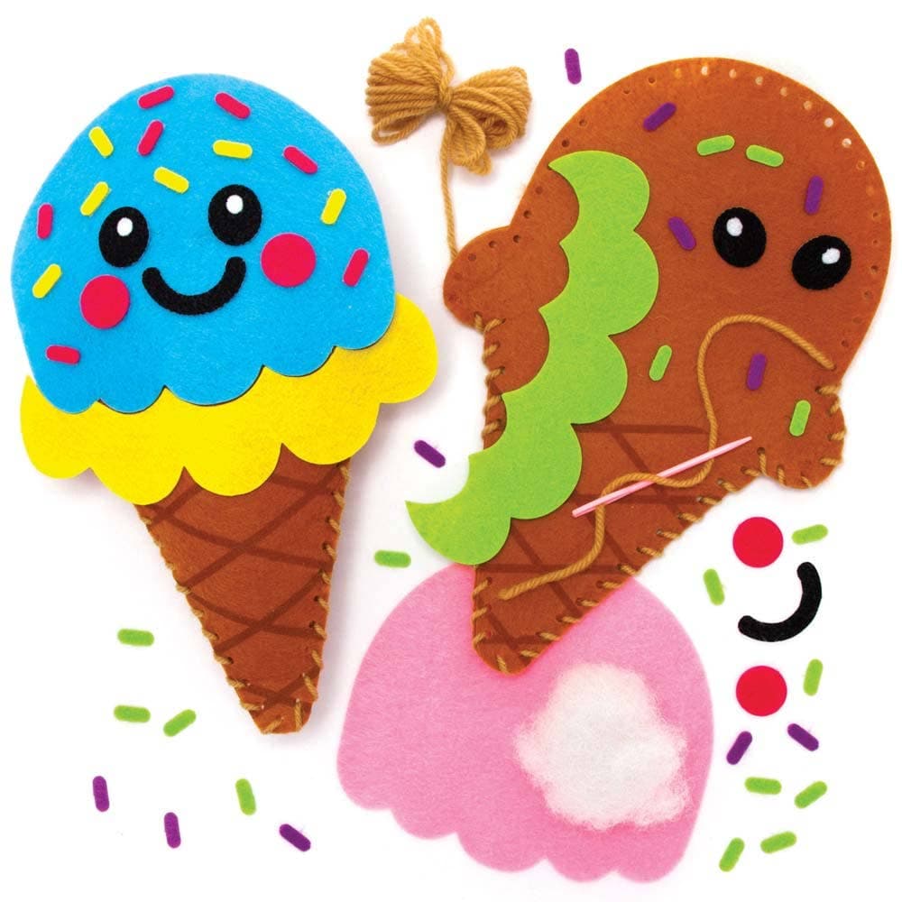Ice Cream Cushion Sewing Kits (Pack of 2) Sewing & Weaving Craft Kits 2 ice cream colourways - Blue/Yellow & Pink/Green