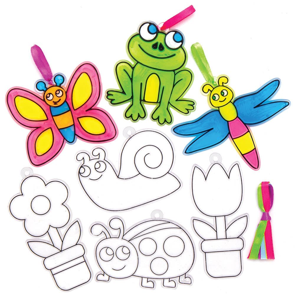 In The Garden Suncatchers (Pack of 10) Decoration Craft Kits 5 assorted ribbon colours - Pink, Green, Blue, Yellow & Purple