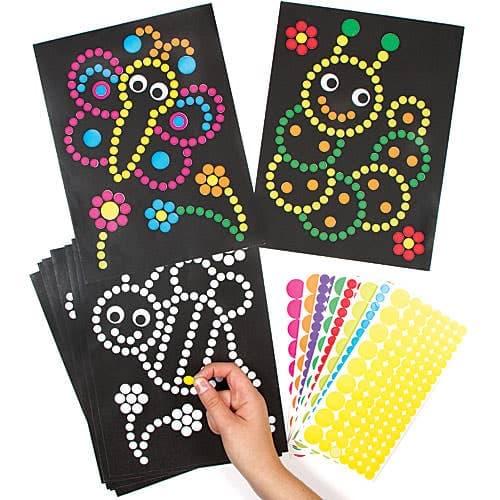 Insect Bug Dotty Sticker Art (Pack of 8) Art Craft Kits 8 assorted sticker colours - Blue, Red, Yellow, Lime Green, Dark Green, Orange, Purple & Pink
