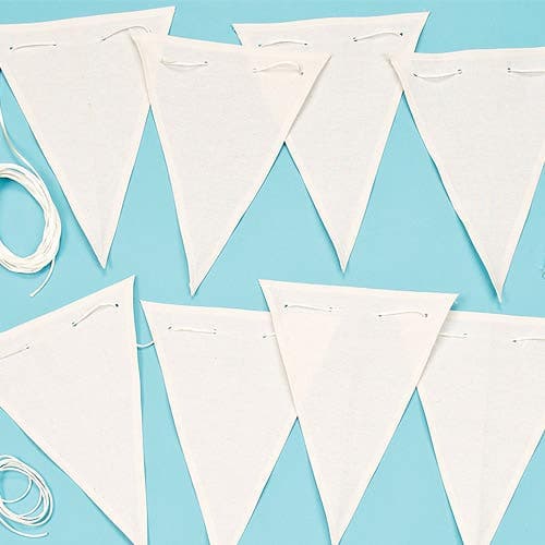Fabric Bunting (Per Pack) 15 Flags & 8m Hanging Cord, Flag Size 25cm, Strong White Fabric, Design Your Own