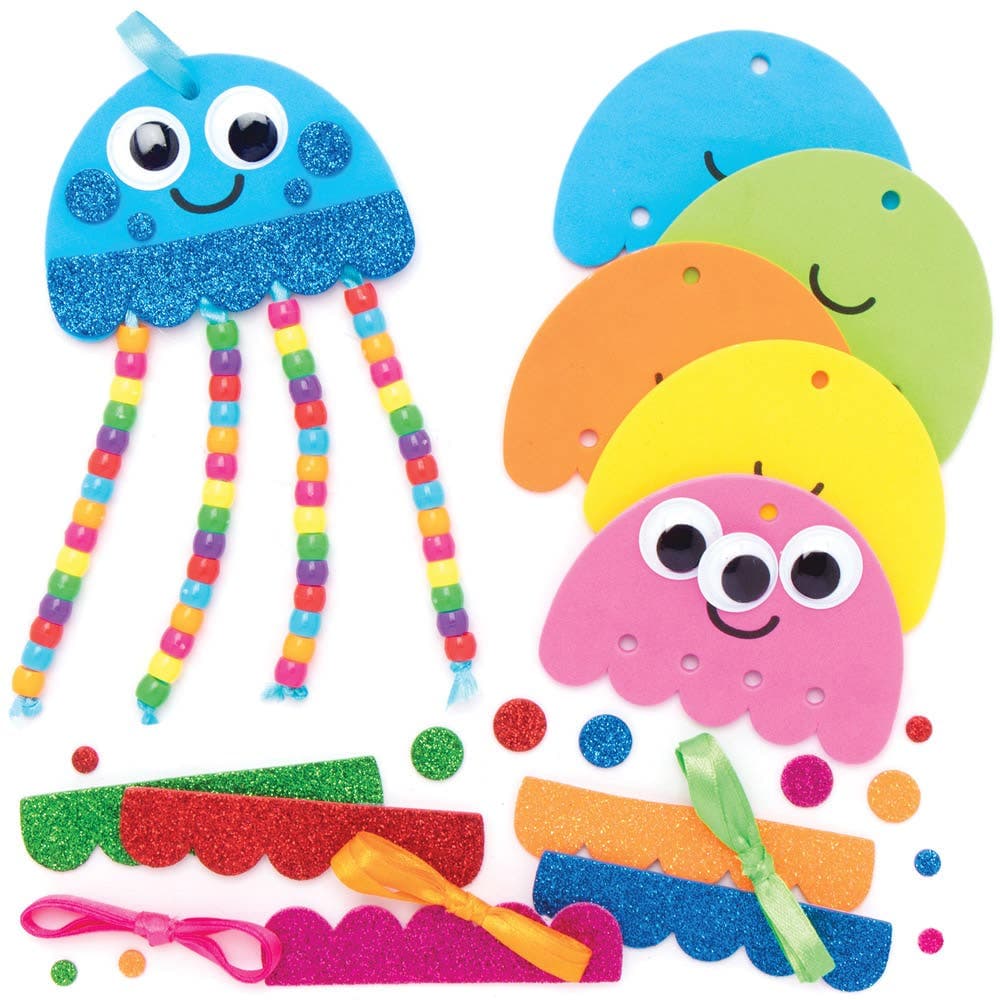 Jellyfish Bead Decoration Kits (Pack of 5) Decoration Craft Kits 7 assorted bead colours - Pink, Purple, Blue, Red, Green, Orange & Yellow
