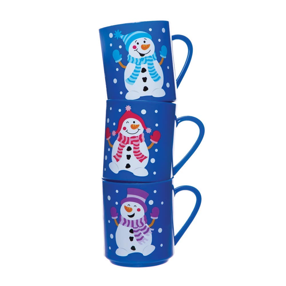 Jolly Snowman Mugs (Pack of 4) Christmas Toys, Stocking Fillers, 4 Assorted Colours
