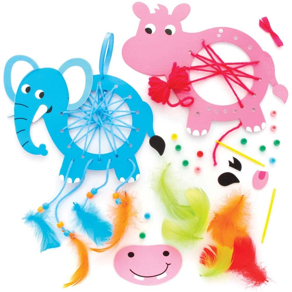 Jungle Animal Dreamcatcher Kits (Pack of 4) Decoration Craft Kits 4 animal colours - Purple, Pink, Blue & Yellow