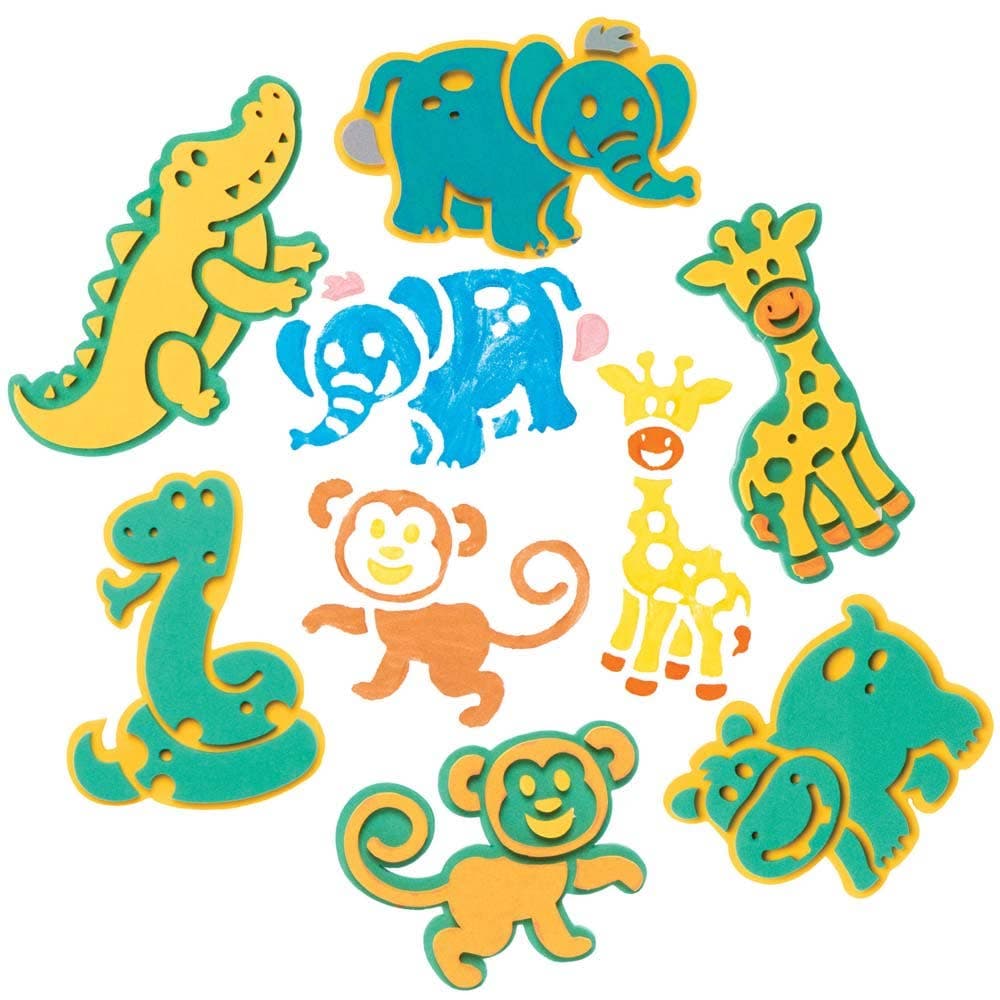 Jungle Animal Foam Stampers (Pack of 10) Art Supplies, Art Materials 2 foam colours - Yellow & Green