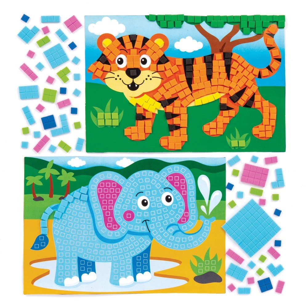 Jungle Animal Mosaic Picture Kits (Pack of 4) Craft Kits For Kids