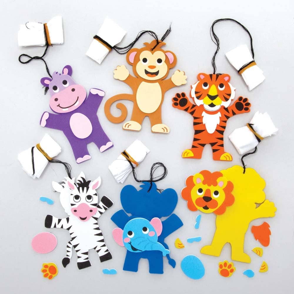 Jungle Animal Parachutist Kits (Pack of 6) Pocket Money Toys 6 assorted colours - Blue, Purple, Brown, Yellow, Orange & White