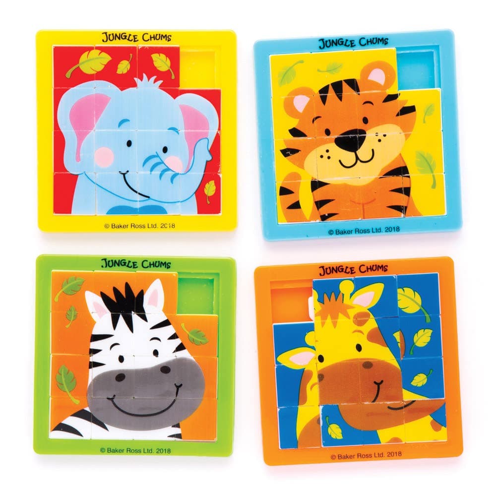 Jungle Chums Sliding Puzzles (Pack of 5) Creative Play Toys 5 assorted colours - Green, Red, Yellow, Blue & Orange