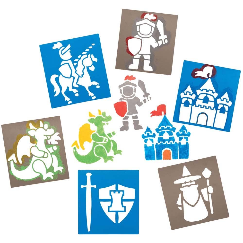 Knight Stencils (Pack of 8) Art Supplies, Art Materials 2 stencil colours - Blue & Grey
