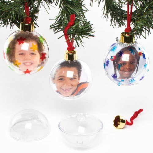 Large Transparent Photo Baubles (Pack of 4) Christmas Crafts, Add Your Own Picture, 75mm, Plastic
