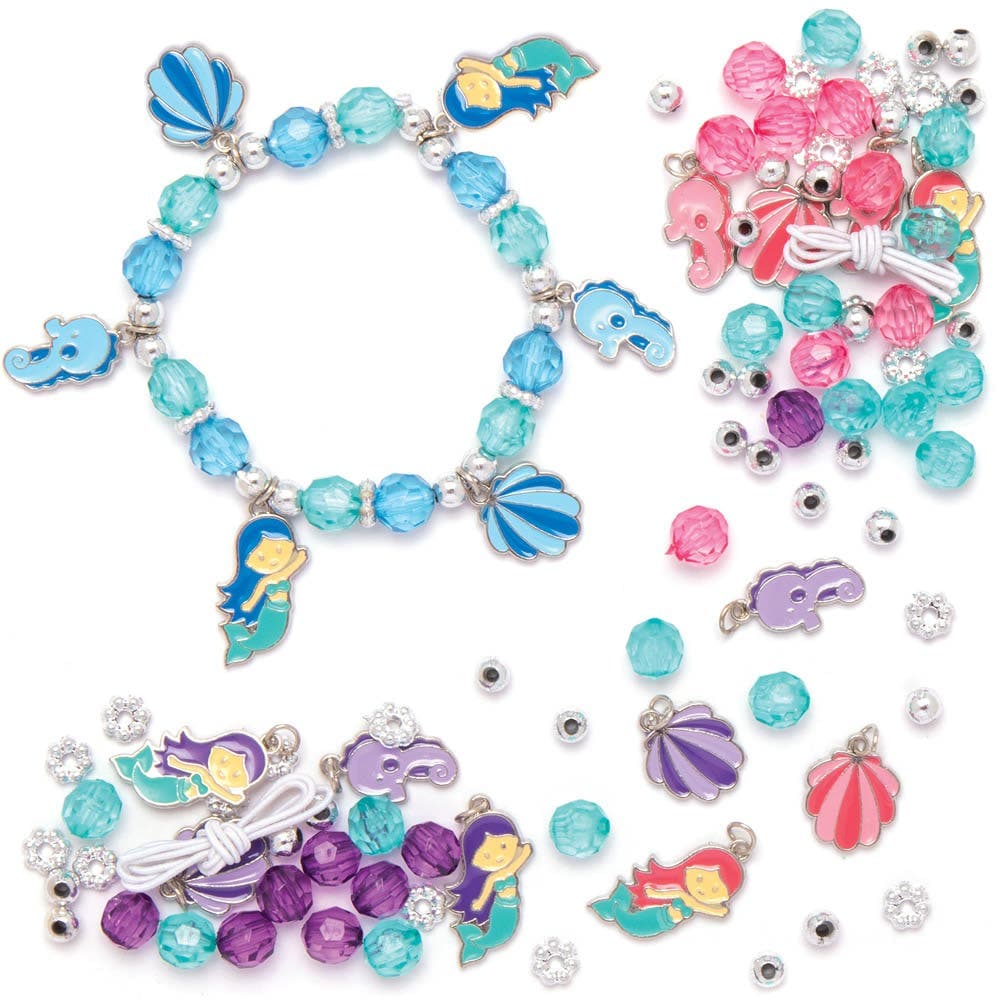 Mermaid Charm Bracelet Kits (Pack of 3) Charms & Beads Included, 3 Designs, Jewellery Making